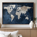 Vintage World Map Canvas Wall Art - Framed Map Print for