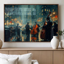 Urban Night Jazz Wall Art Canvas Print – Moody Rain-Soaked