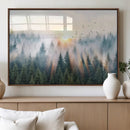 Misty Pine Forest Wall Art Canvas, Sunrise Over Foggy Trees