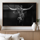 Texas Longhorn Wall Art Canvas Print – Framed Monochrome