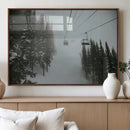 Ski Lift Wall Art Canvas Print – Snowy Pines Misty Landscape