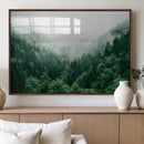 Misty Green Forest Canvas Print – Framed Serene Foggy Pine