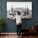 Black White Arizona Desert Canvas Wall Art Cactus Farmhouse