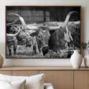 Black & White Longhorn Cattle Wall Art Canvas Print, Rustic by MyGreatCanvas | Canvas Wall Art Prints | Photo Prints & Wall Decor