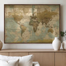 Vintage World Map Wall Art Canvas Print, Detailed World Map
