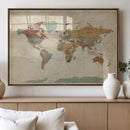 Vintage World Map Canvas Wall Art Print – Framed Modern
