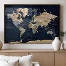 Minimalist World Map Canvas Wall Art - Watercolor Blue and