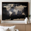 Grunge World Map Wall Art | 3-Panel Large Beige and Brown