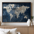 Large Blue World Map Wall Art Canvas Print for Home Office by MyGreatCanvas | Canvas Wall Art Prints | Photo Prints & Wall Decor
