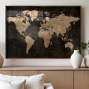 Brown World Map Canvas Print – Modern Travel Map Wall Art,