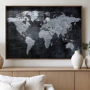 Black World Map Canvas Print – Detailed Map for Couples and