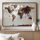 Blue Watercolor World Map Canvas Print – Framed Modern Wall