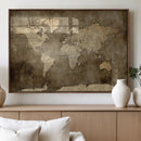 Dark Vintage World Map Canvas Wall Art Print, Antique Map