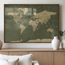 Large World Map Canvas Wall Art Print for Study Room Decor -