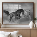 Wild Horses Wall Art Canvas Print – Framed Black and White