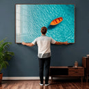 Minimalist Boat Wall Art Canvas Print, Aerial Sea Landscape by MyGreatCanvas | Canvas Wall Art Prints | Photo Prints & Wall Decor