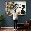 Banksy Butterfly Girl Wall Art Canvas Print, Framed Street by MyGreatCanvas | Canvas Wall Art Prints | Photo Prints & Wall Decor