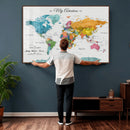 Custom Push Pin Watercolor World Map Canvas Wall Art Print –