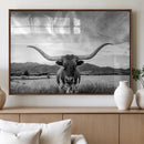 Longhorn Black and White Wall Art – Rustic Western Bull