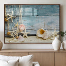 Seashells on Rustic Wooden Background, Seashells Wall Art