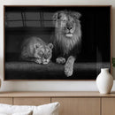 Large Black and White Lion Couple Wall Art Canvas Print –
