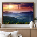 Beautiful Sunset over Hills Forest Landscape Canvas Wall Art