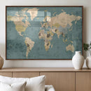 Classic World Map Canvas Print – Framed Vintage Map Wall