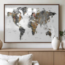 Modern Metallic World Map Canvas Wall Art – Framed