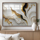 Gold Waves on Pure White Canvas – Gold Abstract Art for