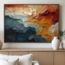Blue Orange Abstract Wave Wall Art Canvas Print, Framed Blue