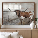 Vintage Texas Cow Wall Art Canvas Print, Rustic Longhorn