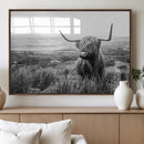 Scottish Highland Cow Wall Art | Black and White Canvas