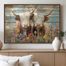 Cute Highland Cow Canvas Wall Art - Rustic Farmhouse Decor