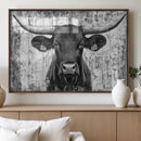 Abstract Longhorn Bull Wall Art Canvas Print - Rustic Texas
