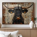 Rustic Texas Artwork Wall Art Canvas Print - Abstract Cow