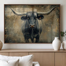 Texas Longhorn Bull Wall Art – Framed Rustic Cow Canvas