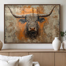 Abstract Cow Longhorn Bull Wall Art Canvas Print - Rustic