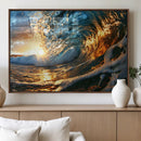 Ocean Wave at Sunset Canvas Wall Art – Vibrant Coastal Beach