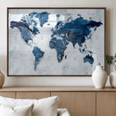 Modern Blue World Map Canvas Print – Framed Wall Art,