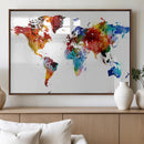 Colorful World Map Canvas Wall Art Print, Contemporary