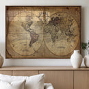 Vintage World Map Wall Art Canvas – Antique Style Push Pin