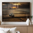 Stones on Wooden Pier at Sunset Canvas Print, Serene Coastal by MyGreatCanvas | Canvas Wall Art Prints | Photo Prints & Wall Decor