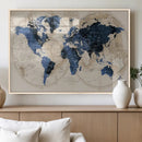 Vintage Blue World Map Canvas Wall Art – Antique Style