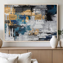 Blue and Gold Abstract Canvas Wall Art – Triptych Modern