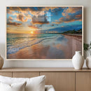 Sunset Beach Canvas Wall Art – Tropical Triptych Seascape