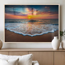 Sunset Beach Canvas Wall Art – Colorful Ocean Waves Triptych