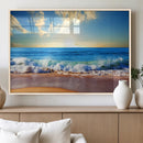 Tropical Beach Sunset Canvas Art, Ocean Waves and Sandy