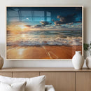 Golden Sunset Beach Triptych Canvas Art, Giclee Coastal Wall