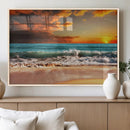 Golden Sunset Beach Canvas Wall Art – Triptych Seascape