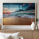 Sunset on Beach Wall Art Ocean Beach Canvas Print